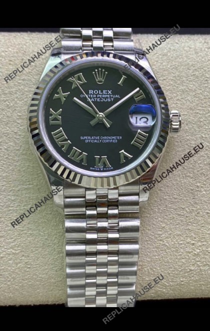 Rolex Datejust 31MM ETA-2671 Movement Swiss Replica in 904L Steel in Black Roman Dial