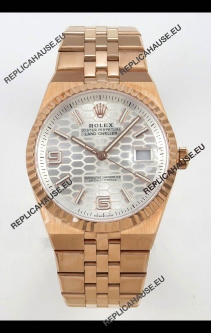 Rolex Land-Dweller 127335 Steel Honeycomb Rose Gold 40MM Swiss Replica Watch 