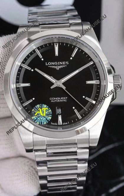 Longines Conquest Automatic Black Dial Automatic Watch in Steel Casing