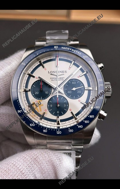 Longines Conquest Chronograph White Dial Automatic Watch in Steel Casing