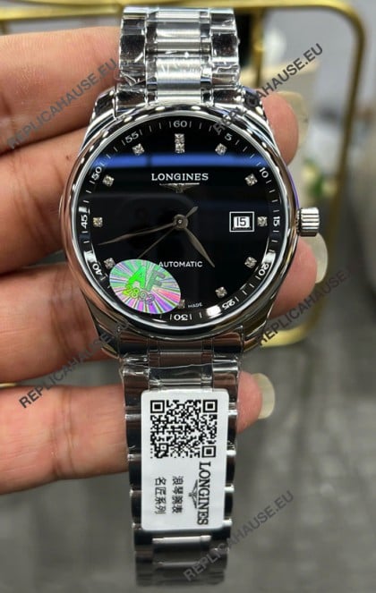 Longines Master Collection Automatic Moonphase Black Dial Swiss Replica Watch Steel Strap