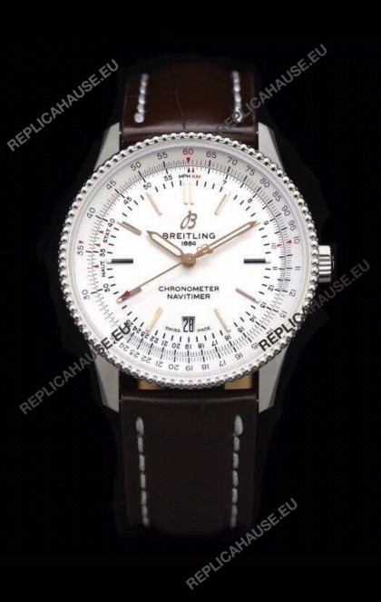 Breitling Navitimer 1 Automatic Swiss Replica Watch in White Dial - Leather Strap