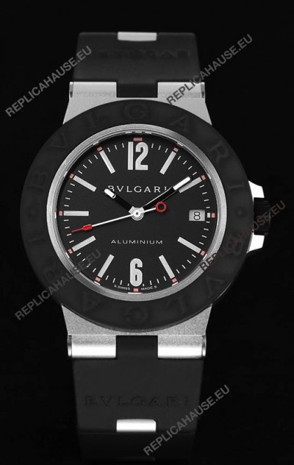 Bvlgari Aluminum 1:1 Mirror Swisss Replica Watch in Black Dial 