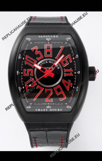 Franck Muller Vanguard Crazy Hours in DLC Coated Casing Black Dial Swiss Replica Watch 