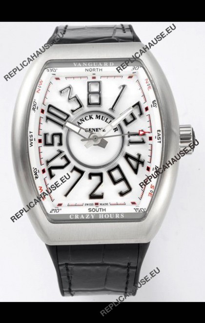 Franck Muller Vanguard Crazy Hours in Stainless Steel - White Dial Swiss Replica Watch 
