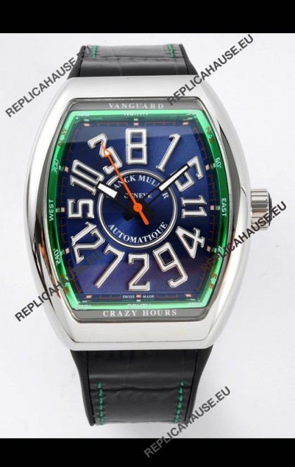 Franck Muller Vanguard Crazy Hours Steel Blue Dial Swiss Replica Watch 