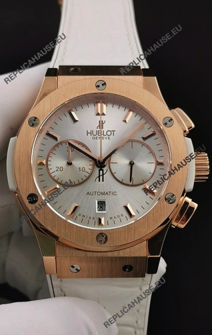 Hublot Classic Fusion Chronograph Rose Gold Casing Steel Dial 1:1 Mirror Replica Watch 