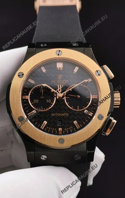 Hublot Classic Fusion Chronograph Ceramic Yellow Gold Bezel Carbon Dial 1:1 Mirror Replica Watch 