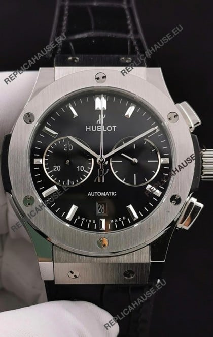 Hublot Classic Fusion Chronograph Stainless Steel Casing Black Dial 1:1 Mirror Replica Watch 
