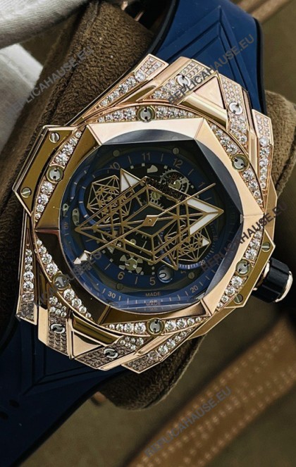 Hublot Big Bang UNICO Sang Bleu II Rose Gold Diamonds 1:1 Mirror Quality Swiss Replica Watch 