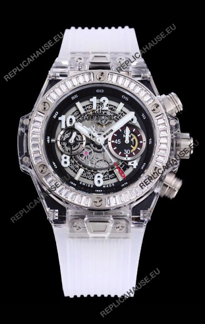 Hublot Big Bang Unico Plexiglass Casing 1:1 Mirror Edition Swiss Replica Watch White Strap