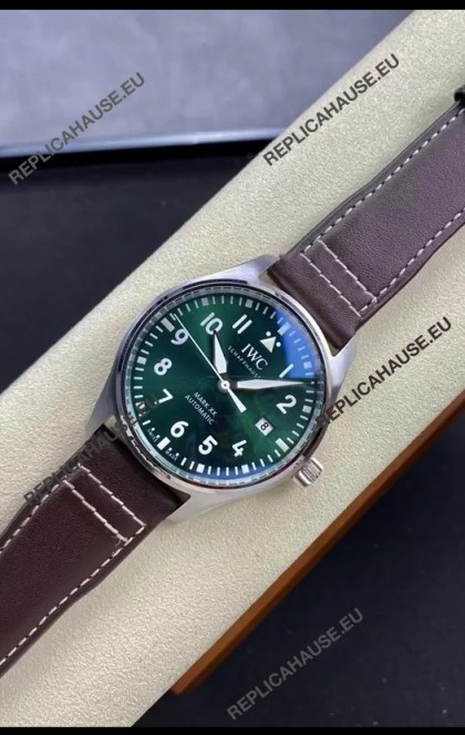 IWC Pilot MARK Series IW328205 1:1 Mirror Swiss Replica Watch in Green Dial Brown Strap