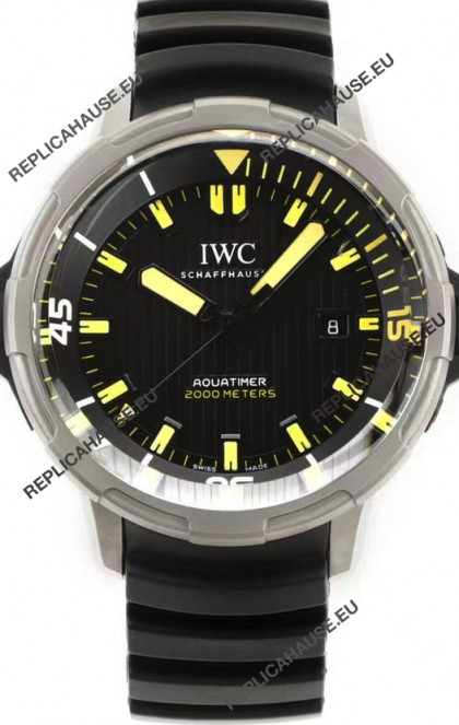 IWC Aquatimer IW358001 1:1 Titanium Mirror Swiss Replica Watch in Black Dial Rubber Strap