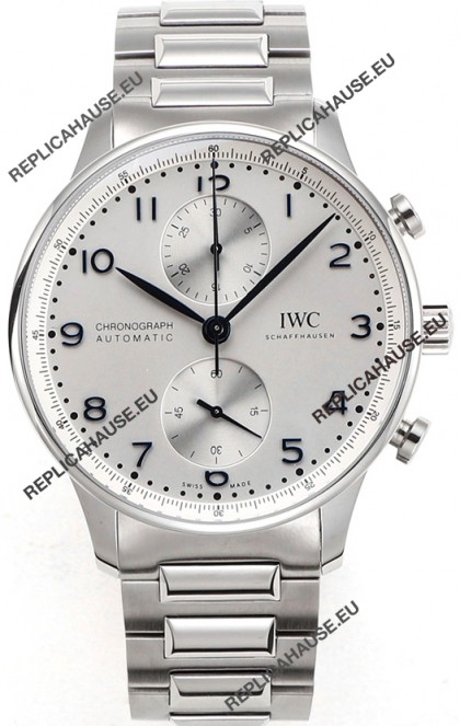 IWC Portuguese Chronograph Swiss Replica Watch in Steel Case White Dial - 1:1 Mirror Replica Edition