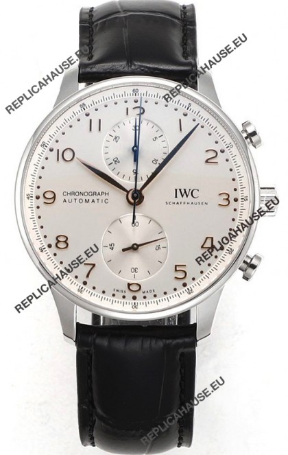IWC Portuguese Chronograph Swiss Replica Watch in Steel Case Steel White Dial - 1:1 Mirror Replica Edition