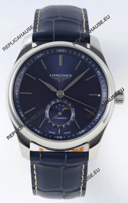 Longines Master Collection Automatic Moonphase Blue Dial Swiss Replica Watch Leather Strap