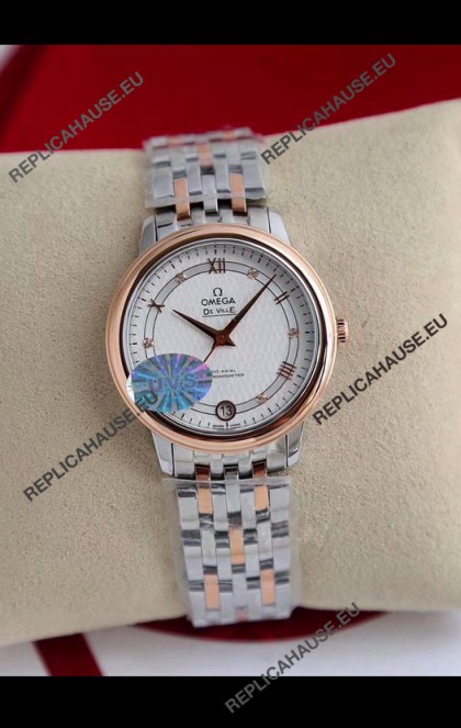 Omega De Ville Edition Swiss Automatic Watch in Two Tone Rose Gold White Dial 