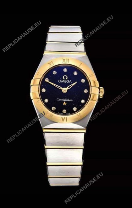 Omega Constellation Ladies Swiss Quartz 1:1 Mirror Replica - Two Tone Casing in Black Starry Dial 