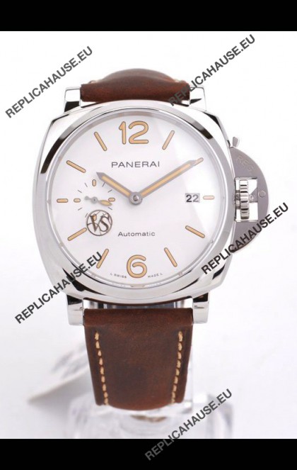 Panerai Luminor DUE PAM1046 White Dial 42MM 1:1 Mirror Quality - 904L Steel in Leather Strap 
