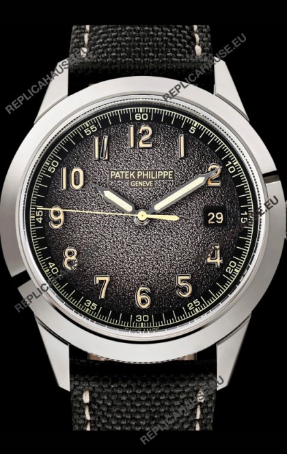 Patek Philippe Calatrava 5226G-001 904L Steel 1:1 Mirror Replica Watch Hybrid Leather/Canvas Strap
