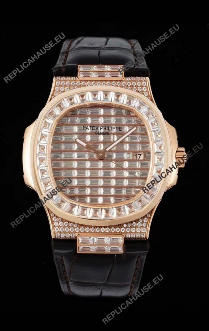 Patek Philippe Nautilus 5711/R Swiss Replica Watch 1:1 Mirror Replica in Rose Gold Diamonds Casing