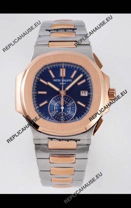 Patek Philippe Nautilus 5980/1AR-001 Two Tone Rose Gold 904L Steel Case in Blue Dial - 1:1 Mirror Replica