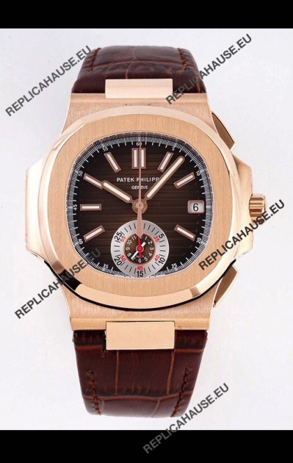 Patek Philippe Nautilus 5980/1R-001 Rose Gold 904L Steel Case in Brown Dial - 1:1 Mirror Replica