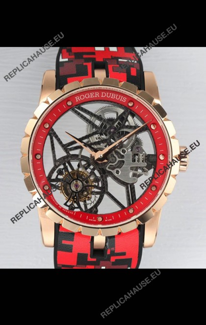 Roger Dubuis Excalibur Spider Flying Tourbillon Skeleton Rose Gold Casing 42MM 1:1 Mirror Swiss Watch