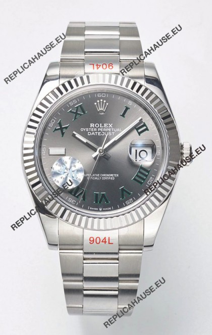 Rolex Datejust Cal.3235 WIMBLEDON Swiss Watch 1:1 Mirror Replica 904L Steel 41MM - Grey Dial 