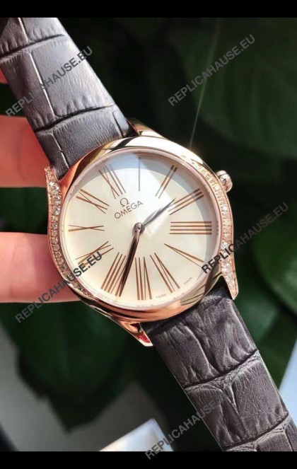 Omega De Ville Tresor Edition Swiss Quartz Watch 36MM Rose Gold Casing White Dial