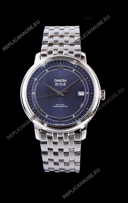 Omega De Ville Prestige Co-Axial 36.8MM Blue Dial 1:1 Swiss Mirror Replica Watch 