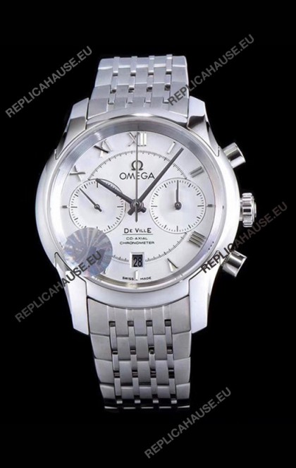 Omega De Ville Chronograph 1:1 Mirror Replica Watch in White Dial 42MM