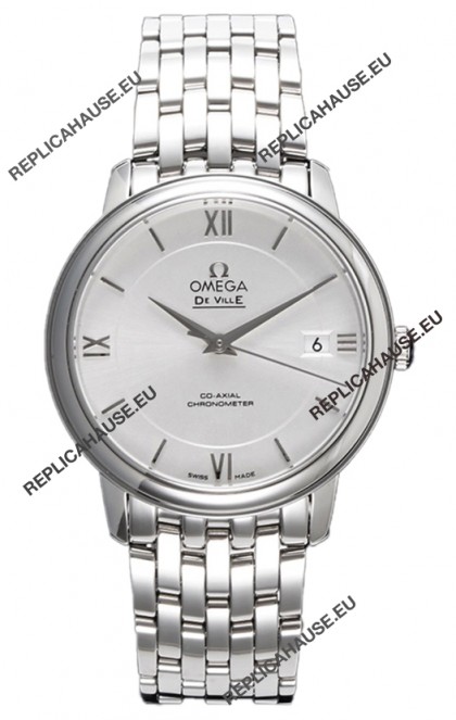 Omega De Ville Co-Axial Chronometer 36.8MM Swiss Replica Watch in Silver Dial 