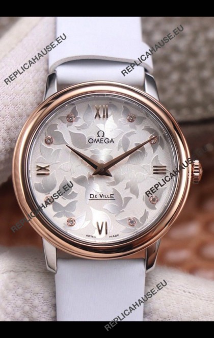 Omega De Ville Floral Dial Swiss Quartz Movement in Two Tone Casing - Steel Dial