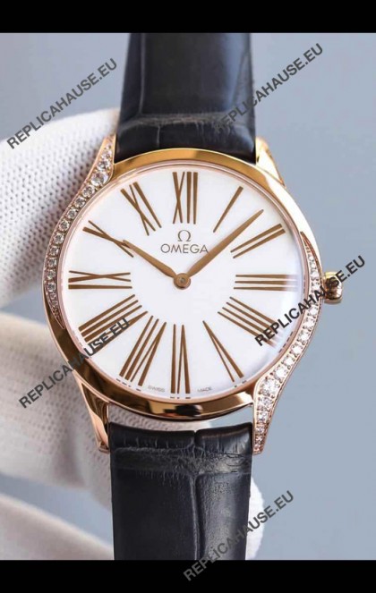 Omega De Ville Tresor Edition Swiss Quartz Watch 36MM Rose Gold Casing White Dial