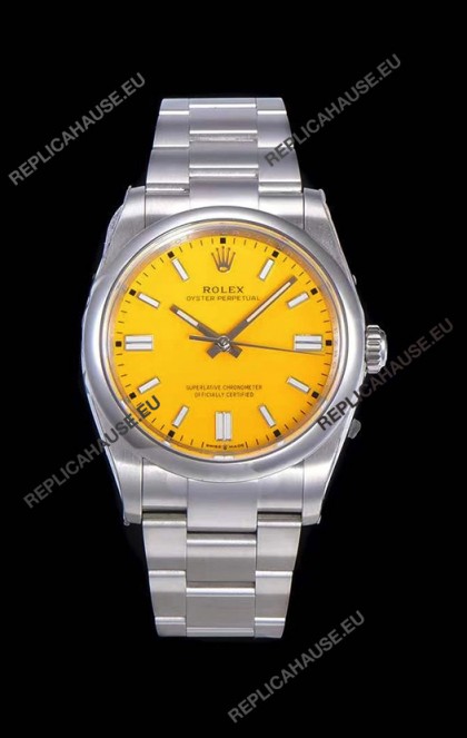 Rolex Oyster Perpetual REF#124300 41MM Cal.3230 Movement Swiss Replica Yellow Dial 904L Steel 1:1 Mirror Replica Watch
