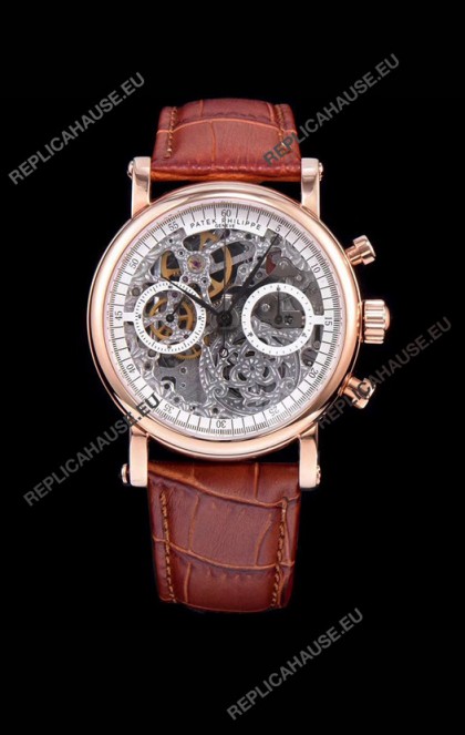Patek Philippe Complications Skeleton Chronograph Watch in Rose Gold 