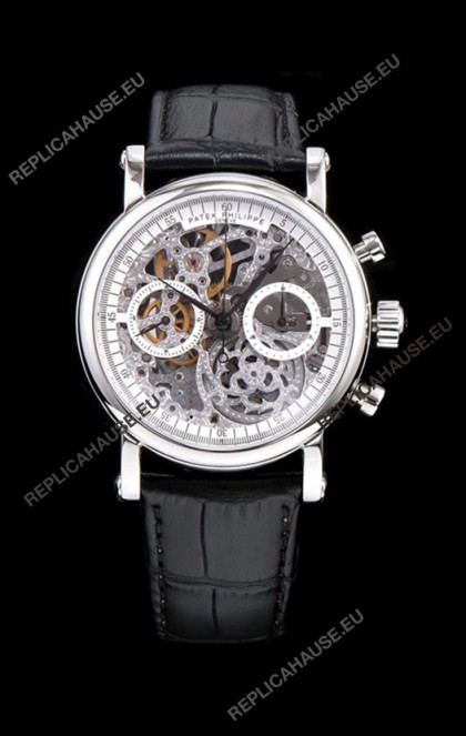 Patek Philippe Complications Skeleton Chronograph Watch in 904L Steel Case