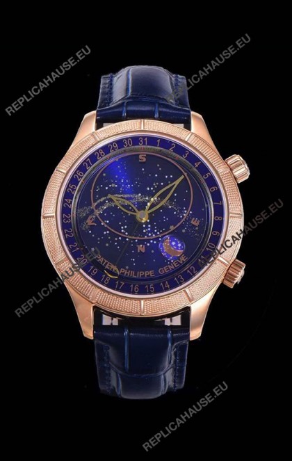Patek Philippe 6102R Grand Compilations Handwind Swiss Replica Watch - Rugged Bezel Blue Dial
