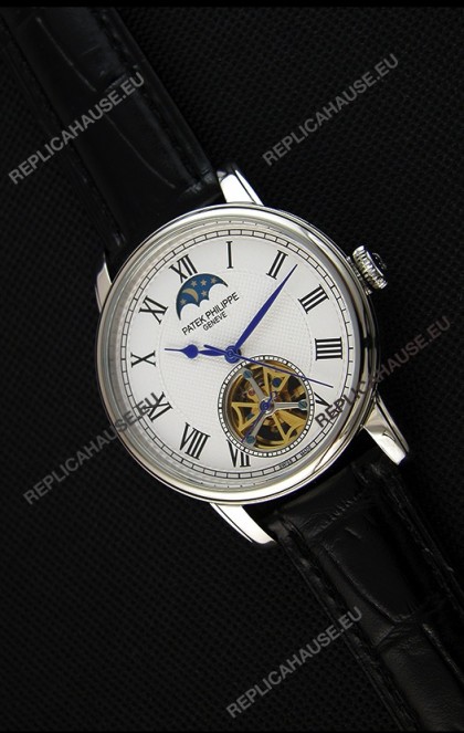 Patek Philippe Japanese MoonPhase Tourbillon Replica Watch White Dial