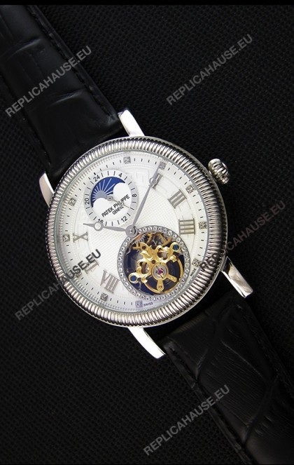 Patek Philippe Japanese MoonPhase Tourbillon Replica Watch White Dial
