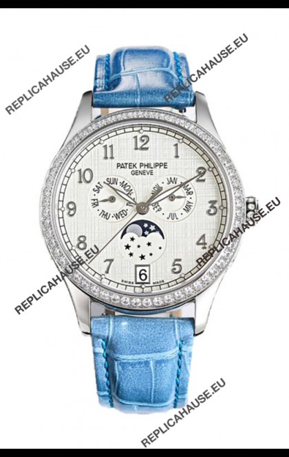 Patek Philippe Complications 4948G Annual Calendar Moonphase White Dial White Gold Swiss Replica 