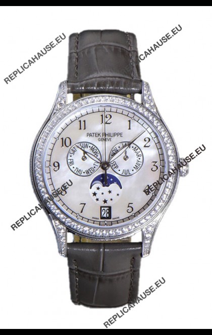 Patek Philippe Complications 4948G Annual Calendar Moonphase Pearl Dial White Gold Swiss Replica 