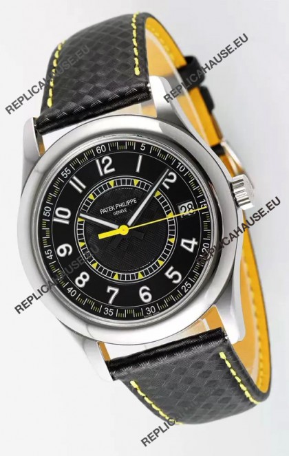Patek Philippe Calatrava 6007 Black Dial Yellow Hands 904L Steel Casing 1:1 Mirror Replica Watch