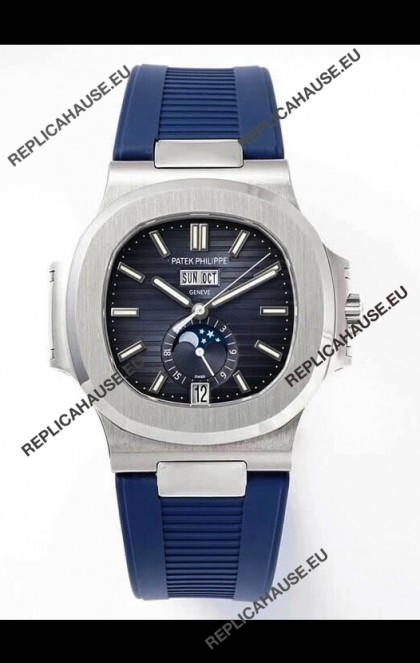 Patek Philippe Nautilus 5726A 1:1 Mirror Swiss Watch Blue Dial Rubber Strap
