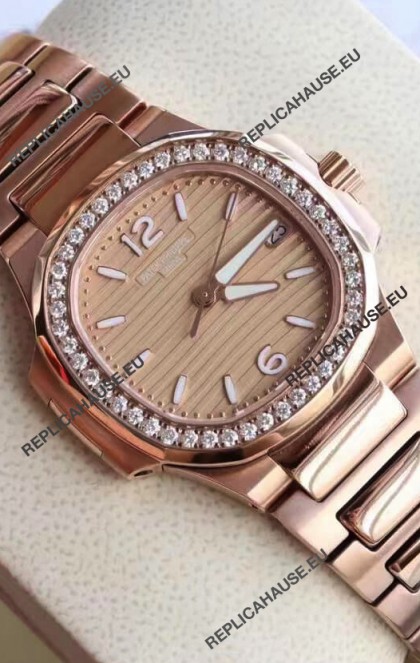 Patek Philippe Nautilus 7010/1GR-012 32MM 1:1 Mirror Replica - Genuine Diamonds on Bezel 