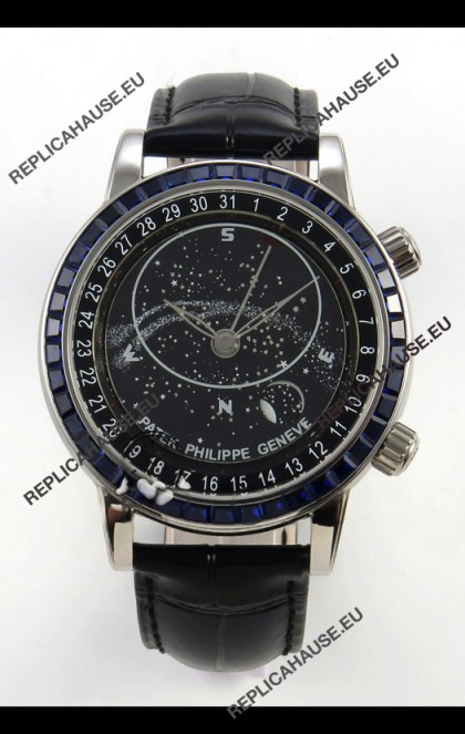 Patek Philippe Grand Complications 6102 Black Dial Blue Diamonds Swiss Replica Watch 