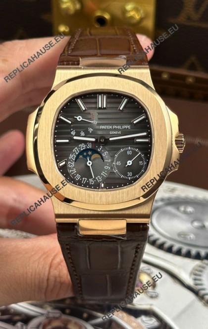 Patek Philippe Nautilus 5712/R 1:1 Quality Swiss Replica Watch in Grey Dial Leather Strap