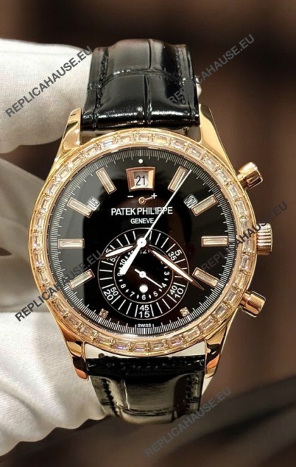 Patek Philippe Super Clone Complications 5961 Rose Gold Watch with Mossanites