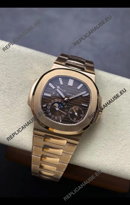 Patek Philippe Super Clone Nautilus 5712/R 1:1 Quality Watch in Brown Dial Gold Strap